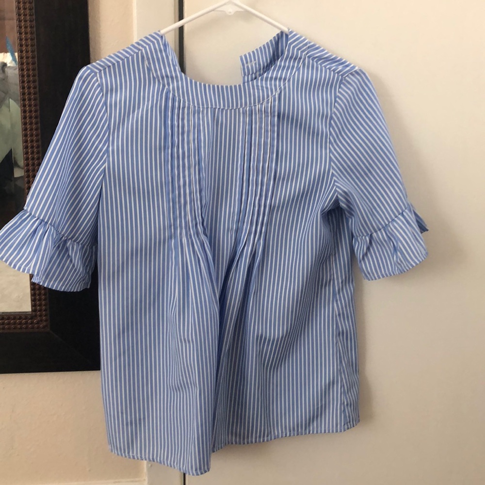 White and blue striped shirt